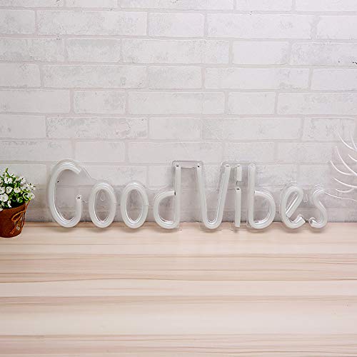 Good Vibes Neon Signs Good Vibes Words Neon Lights for Room Decor Light Lamp Bedroom Beer Bar Pub Hotel Party Restaurant Recreational Game Room Wall Art Decoration(19.6''×4.9'')