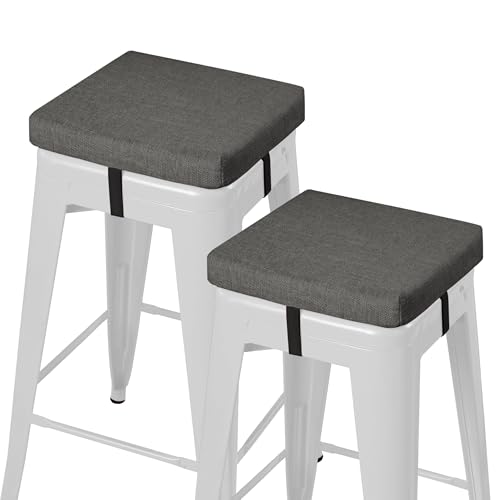 Image of AddGrace Anti-Slip Bar Stool Cushions Square Bar Stool Seat Cushions with Ties Set of 2 Small Square Chair Pads with Machine Washable Cover 12 inchX12 inchX2 inch (Dark Grey)