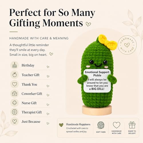 Image of Emotional Support Pickle Crochet with Stand. Handmade Positive Pickle Gift for Women, Friends, Family, Co Workers. Birthday Gifts. Best Friends (Yellow Support Pickle)