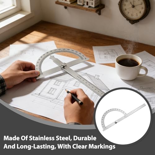 Winkelmesser Metall 0-180 Grad Protractor Gradmesser Goniometer Edelstahl 15 cm Präzisions-Winkelmesser mit Feststellschraube & Lineal-Skala, Metall-Gradmesser für Tischler, DIY, Schule & Zeichnen