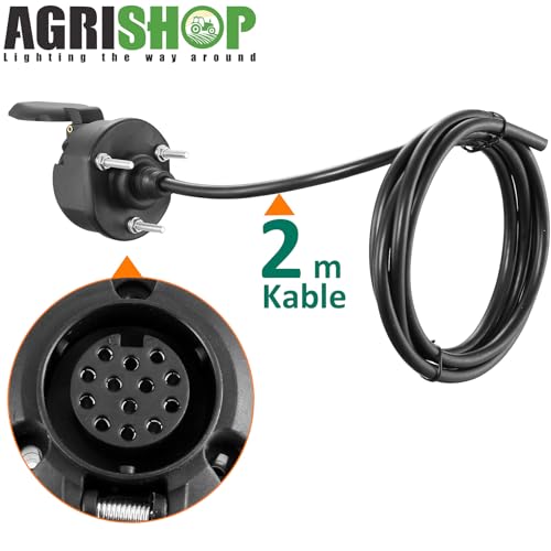 AGRISHOP 13 Polige Anhängersteckdose mit Kabel 2M,Steckdose 13 polig PKW Anhänger Elektrosätze Kable 8 Adriges für Anhängerkupplungen