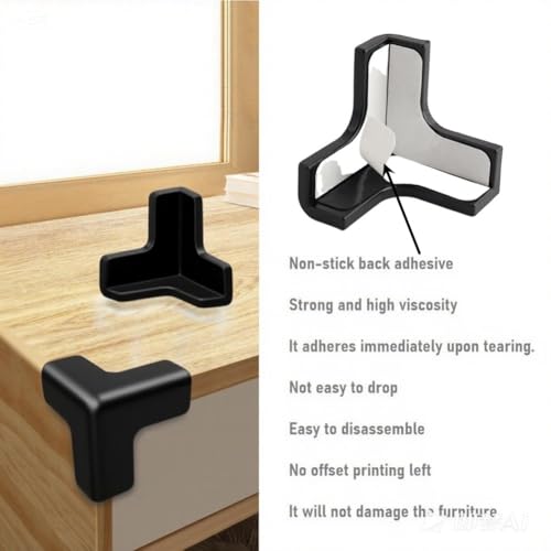 Image of Black Soft Silicone Corner Guards for Baby Proofing - Adhesive Clear Table Edge Protectors for Furniture, Glass Tables, Sharp Edges (Black, 8-Pack)
