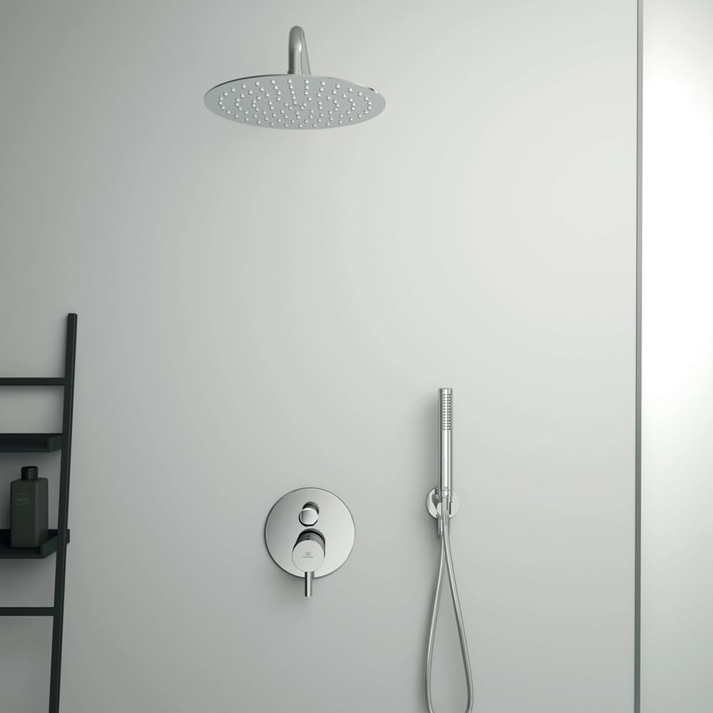 Ideal Standard Idealrain BC544AA, juego de ducha con un solo patrón de aerosol, manguera lisa de 1,6 m y soporte de pared, cromado