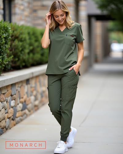 Image of Monarch Uniforms Slim Fit Stretchy Scrubs Women's Jogger Scrub Set Slim Jogger Scrubs with Tuck-In Top for Women
