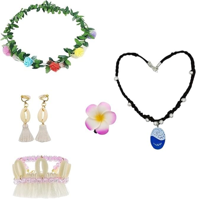 WUERKIYA Accessoires princesse fille anniversaire – set 5 pièces déguisement thème océan – collier bleu, bracelet cheville, boucle d’oreilles coquillage,...