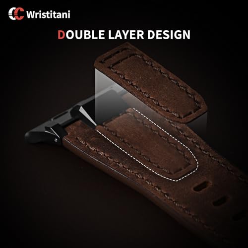 Image of Wristitani Leather Bands Compatible with Apple Watch Band 49mm 46mm 45mm 44mm for Men, Metal Connector & Genuine Leather Straps for iWatch Ultra3 /2 /1 SE3 /2 /1 Series 11 10 9 8 7 6 5 4 [NO Watch and Case]