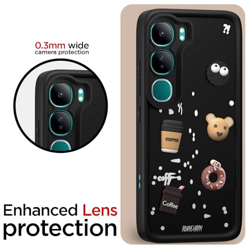 Image of Bintage Cute Fun Taddy| 3D Ball Bear| Donut| Coffee Rubber Case Camera Protection Back Cover Compatible for vivo Y300 5G - Black