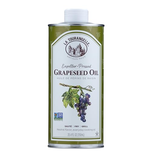 La Tourangelle, Expeller-Pressed Grapeseed Oil, High Heat Neutral Cooking Oil, Cast Iron Seasoning, Also Great for Skin, Hair, and DIY Beauty Recipes, 25.4 fl oz