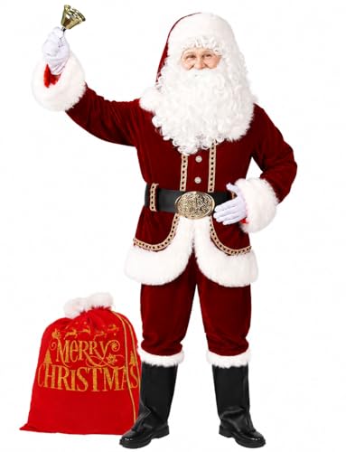 Togake Santa Claus Costume Adult Men Plus Size Deluxe Santa Costumes Suit 11 Pcs Professional Santa Outfit for Christmas 3XL