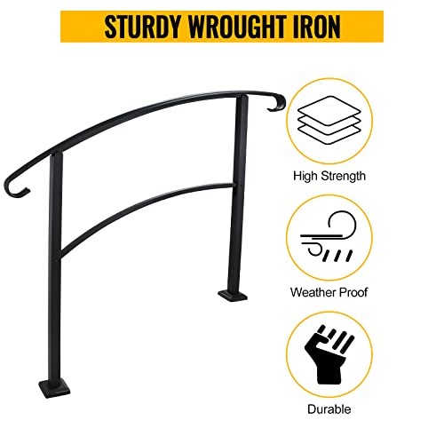 Step Handrail 4-Step Wrought Iron, Stair Rail Fits 1 Or 4 Steps Handrails With Installation Kit Hand Rails For Outdoor Steps Or Stairs (Matte Black) #TOP5