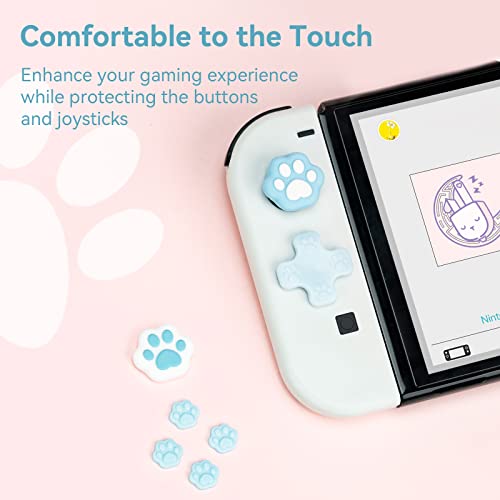 Image of GeekShare Silicone Cat Paw Button Caps Thumb Grips Set, Joystick Cover Caps Compatible with Switch /OLED - Blue