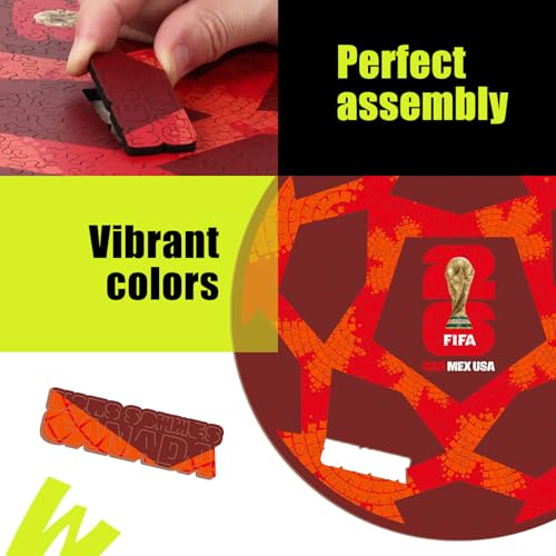 Image of FIFA World Cup 2026 Soccer Wooden Puzzle for Adults, 5MM Thick, Canada Ball Puzzle for Soccer Fans, Officially Licensed Product, 200 Pieces Irregular Shape Jigsaw Puzzles,10 x 10