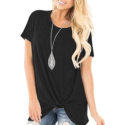 Defal Women's Casual Summer Short Sleeve Tie Up T-Shirt Blouse Comfortable Basic Tops(Black,XL) Cover