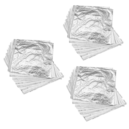 IWOWHERO 3sets Sheets Art Gilding Imitation Foil for Crafts Non-Edition Silver Luster Dust 100pcs*3