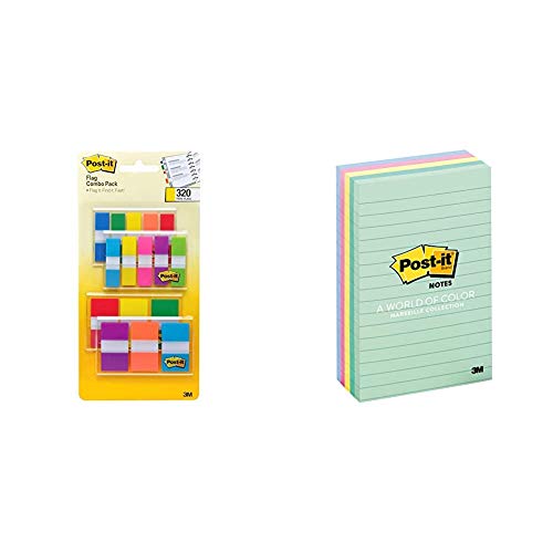 Post-it Flags Assorted Color Combo Pack, 320 Flags & Notes, 4 in x 6 in, 5 Pads, America's #1 Favorite Sticky Notes, Marseille Collection, Pastel Colors (Pink, Mint, Yellow), Recyclable (660-5PK-AST)