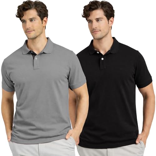 Image of Men's Premium Cotton Pique Polo T-Shirt, Classic Fit Short Sleeve Casual Summer Shirt, Soft & Breathable Fashion Polo