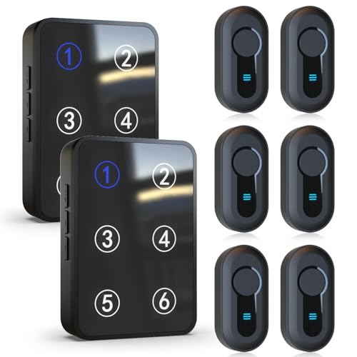 Wireless Caregiver Pager Call Button Nurse Call System 500Ft Range with LED Number Display for Elderly/Patient/Disabled at Home/Hospital/Clinic(6 Waterproof Call Button & 2 Receiver)