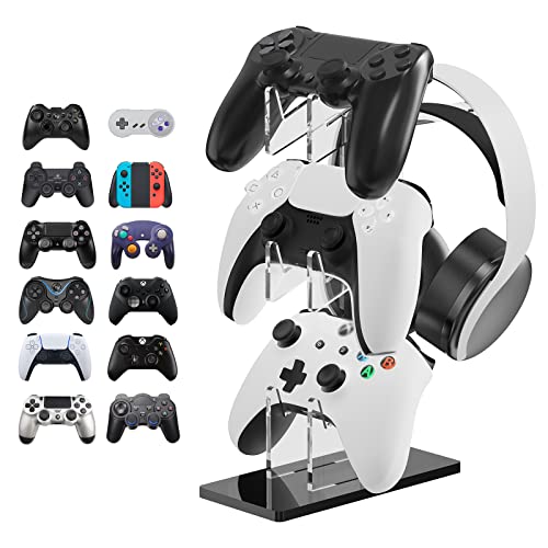 Linkidea Universal 3-Tier-Headset-Ständer und Controller-Ständer Gaming-Zubehör, kompatibel mit PS5 DualSense Edge, Xbox Elite / Core Wireless, Switch Pro Controllern (Schwarz)