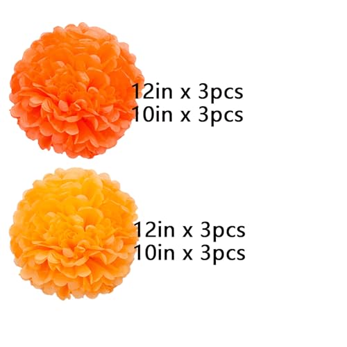 Image of We Moment Orange Paper Pom Poms Decorations for Wedding Birthday Thanksgiving Orange Party Decoration Ceiling Wall Hanging Tissue Flowers Decorations 12pcs 2 Colors of 12 Inch 10 Inch