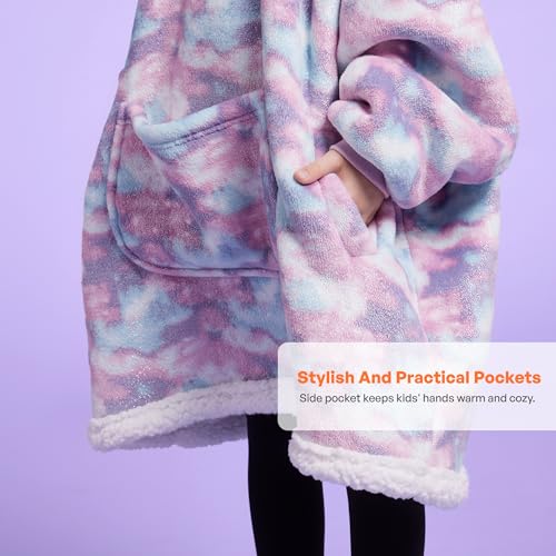 Image of Giggling Getup Wearable Blanket Hoodie for Girls and Boys Sherpa Fleece Hooded Blanket Sweatshirt Warm Cozy Sherpa Wearable Throw Oversized Hoodie with Giant Pocket & Sleeves for Kids Unicorn