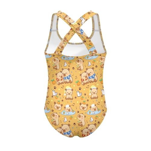 Image of Xpyiqun Swimsuit for Girls One Piece Bathing Suits Size 5-14 Sleeveless Swimwear Cross Shoulder Strap Swimming Wear