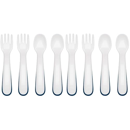 OXO Tot Tenedor y cuchara de plástico, paquete múltiple de 4 piezas, color azul marino, paquete de 2 unidades