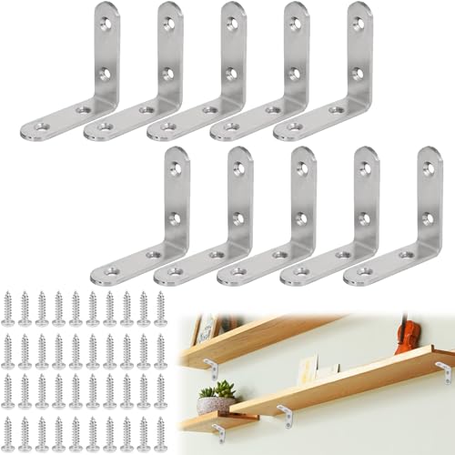 10 Piece Angle Brackets, L Shaped Brackets for Wood, L-Shaped Brackets, Right Angle Bracket, Corner Bracket with Screws, L Bracket, for Wood Furniture Fixation