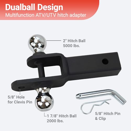 image for REDTEE ATV/UTV Trailer Hitch - Dual Hitch Balls (1-7/8