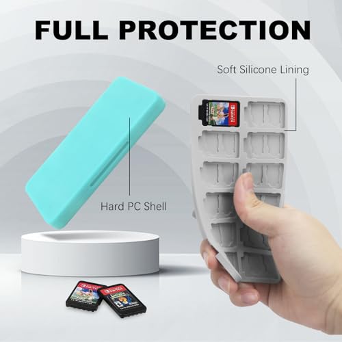 Image of FYY Nintendo Switch Game Case Holder for Switch 2 Cartridge Case with 24 Game Card Slots & 48 Micro SD Card Slots, Hard Shell, Silicone Lining Mint Green