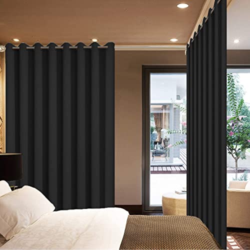 Yakamok Wide Thermal Blackout Patio Door Curtain Panel, Sliding Door Insulated Grommet Curtains, Extra Wide Curtains for Sliding Glass Door, Black, W70 x L84, 1 Panel