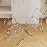 JPBSTO 2 Pack Clear Plastic Folding Chairs - Modern Duo Stackable for Studio Apartment, Display Corner, Minimalist Space (250lb Capacity)