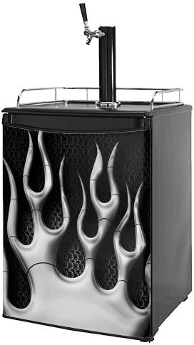 Kegerator Skin - Metal Flames Chrome (fits medium sized dorm fridge and kegerators)
