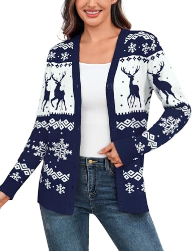 Aottori Weihnachts Strickjacke Damen Weihnachtsjacke Langarm mit...