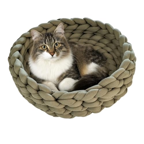 Generisch Katzenbett Ø40 cm & 14 cm hoch| Geflochtener Katzenkorb aus Baumwolle | Katzenkörbchen, Katzenkorb für kleine und mittelgrosse...