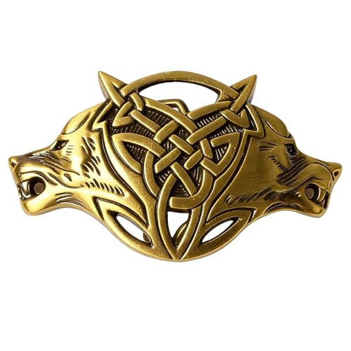 Boucle de ceinture double tête de loup en métal celtique sculpté pour style punk vintage