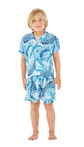 Image of Hawaii Hangover Family Matching Hawaiian Clothes, Simply Blue Leaves | Family matching Hawaiian outfits, Simply Blue Leaves, lightweight rayon, machine washable, tropical leaf print, luaus