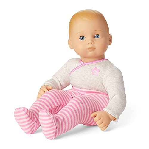 American Girl Bitty Baby - Bitty Baby Doll Blue Eyes Blond Hair Light Skin with Neutral Undertones in Pretty Pink - DN3