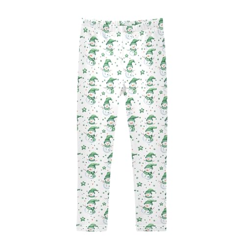 Girls' Athletic Leggings Ankle Length Yoga Dance Pants Kids Teen 4T Green Snowman