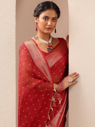 Image of Libas Printed Chiffon Saree for Women With Unstitched Blouse Piece | Traditional Saree for Festive & Wedding