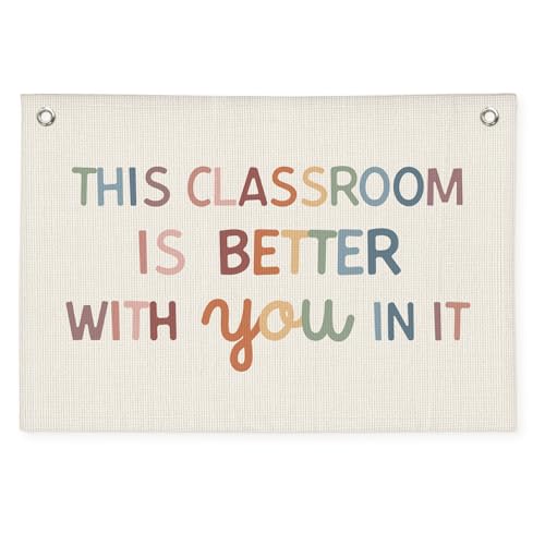 Wheatwin Boho Classroom Decor, Neutral Classroom Wall Decor Welcome Sign, Teacher Back To School Canvas Banner Wall Hanging Flag