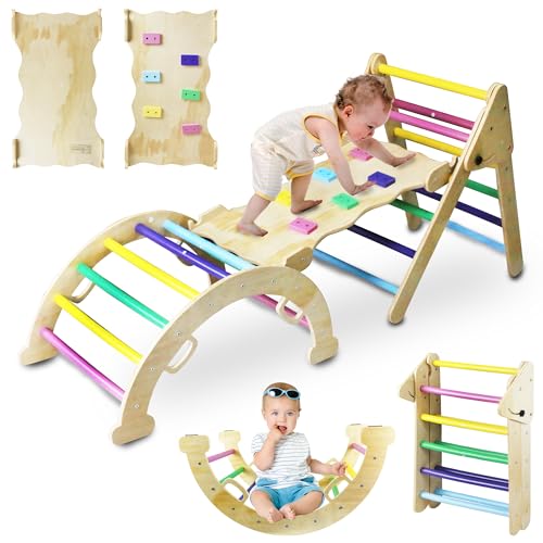 Goldshire 5in1 Wooden Climbing Toys, for Toddler Kids Playground with Arch & Ramp & Ladder, Foldable Baby Jungle Climbing Gym, Outdoor & Indoor