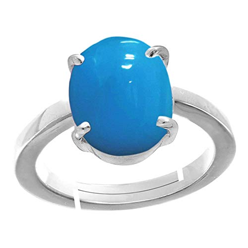 Bague turquoise firoza en panchdhatu ajustable avec un anneau en métal blanc