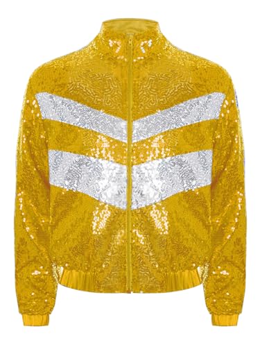 Girls Long Sleeve Sequins Jacket Outerwear Full Zip Sparkly Coat for Kids Party Club Street Dance4