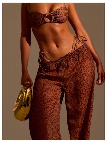 WDIRARA Women's Leopard Print Cover Up Pants Drawstring Waist Mesh Sheer Beach Pants4