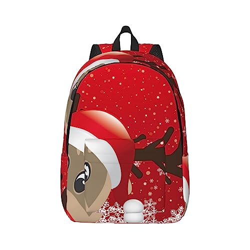 Sac à dos en toile de Noël Merry Christmas avec imprimé élan mignon VACSAX
