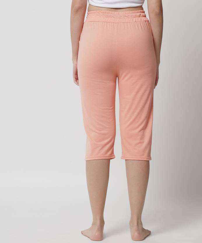 Image of Women's Cotton Capri Pants, Drawstring Waist, Knee Length, Pack of 3