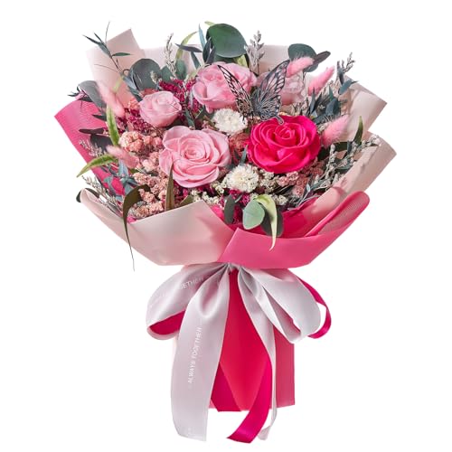 Polylove Flowers for Delivery Prime Forever Flowers Bouquet Preserved Roses Bouquet Flower Gift for Women Wife Mother Day Graduation Birthday (Hot Pink, Medium)