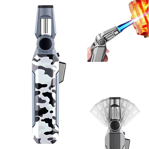 Accendino a gas butano antivento, ricaricabile, con fiamma a getto regolabile, con blocco di sicurezza(White)