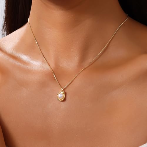 Elegant Gold Pearl Necklaces for Women,14k Gold Plated Dainty Necklace Simple Pearl Drop Single Charm Pendant Necklace Women's Jewelry Friend Birthday Gifts Gold Jewelry for Women2