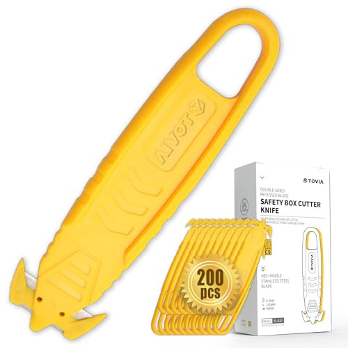 Image of 200 Pcs Safety Knife Box Cutter T TOVIA Utility Cutter and Package Opener with Recessed Concealed Stainless Steel Blade for Household, Warehouse, Workshop